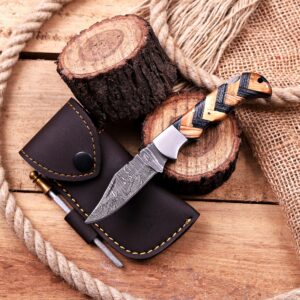 Damascus Pocket Knife Pakka Wood Folding Knife 6.5- Damascus Steel