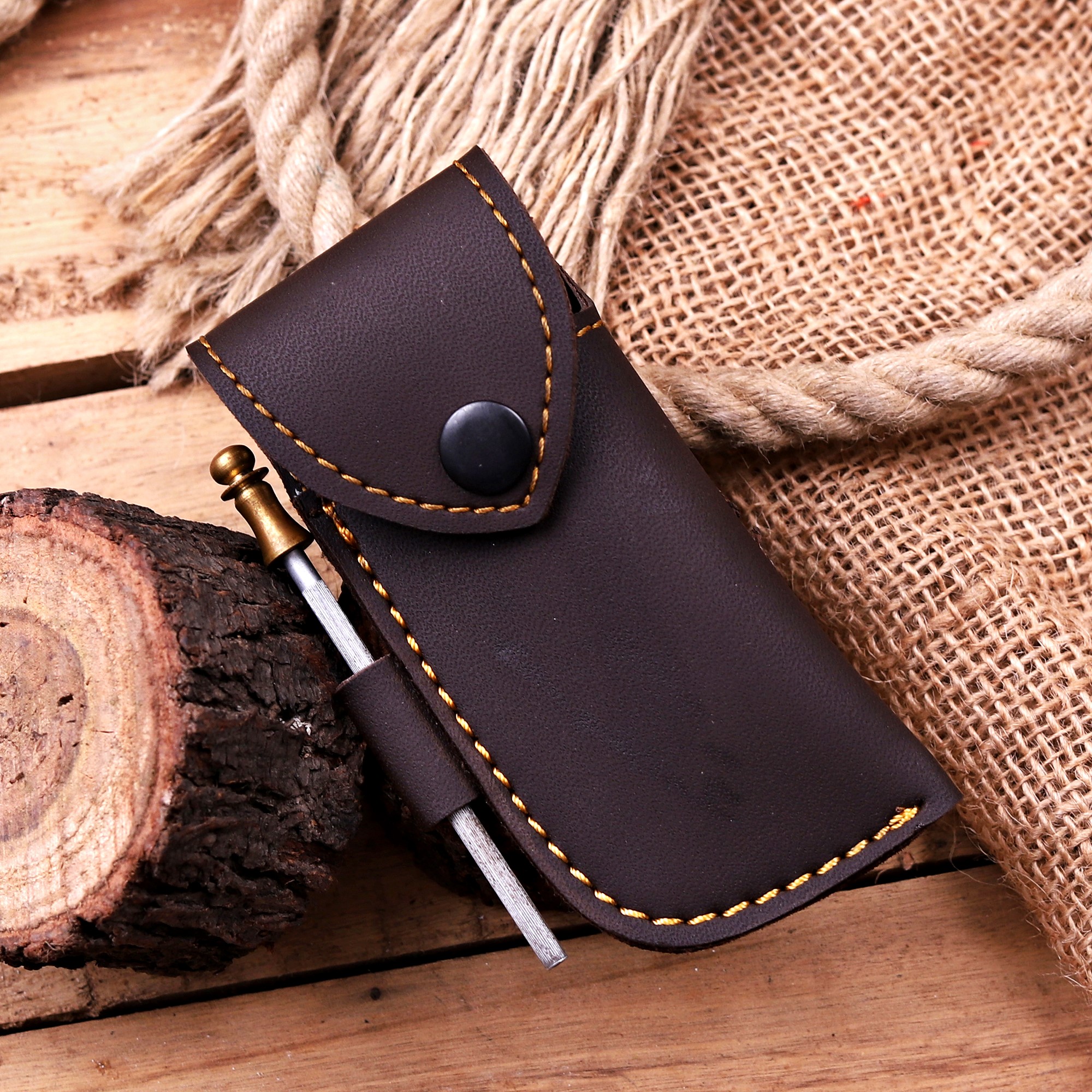 Damascus Folding Knife – Brass Handle - Image 9