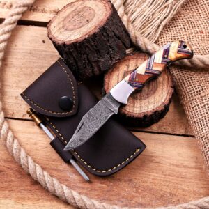 Damascus Folding Knife – Rose Wood Handle