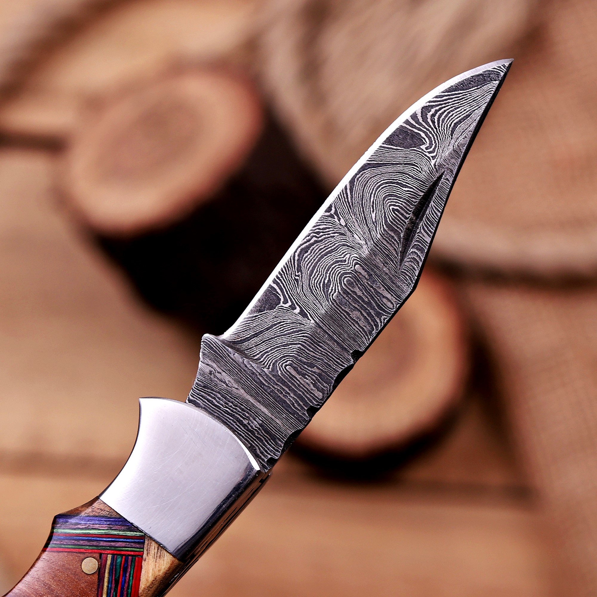 Damascus Folding Knife – Rose Wood Handle - Image 6