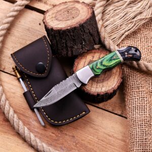 Damascus Folding Knife – Exotic Wood Handle