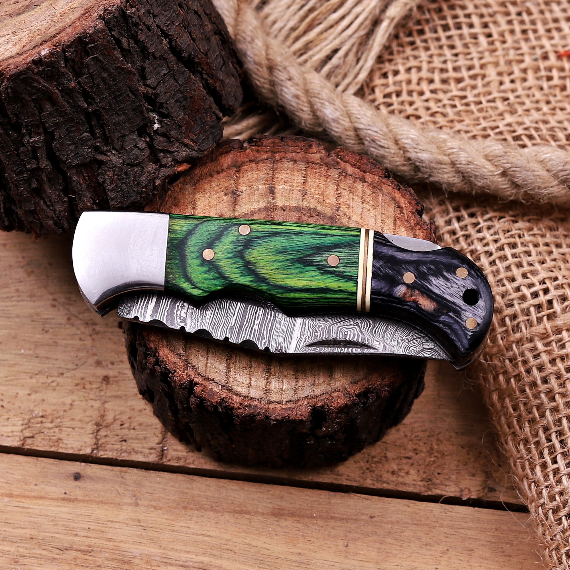 Damascus Folding Knife – Exotic Wood Handle - Image 9