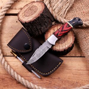 Damascus Folding Knife – Pakka Wood Handle